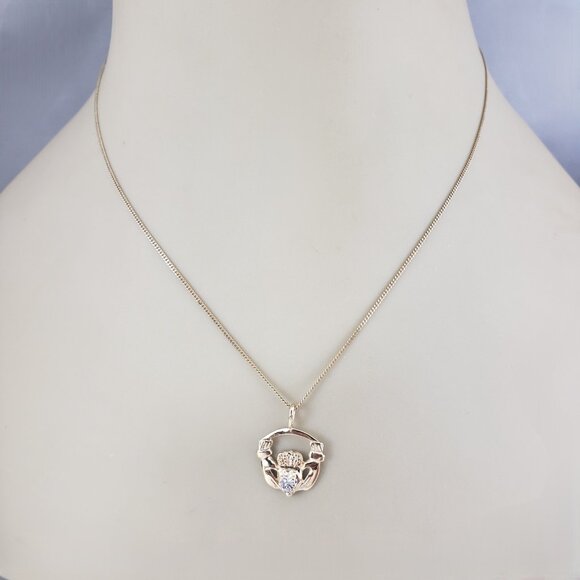 10K Yellow Gold Diamond Claddagh Pendant #23361 - Picture 5 of 6